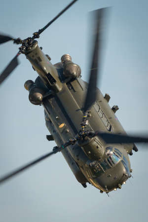 Fairford, UK - 12 July 2014: An RAF Chinook helicopter displaying at the Royal International Air Tattoo.のeditorial素材