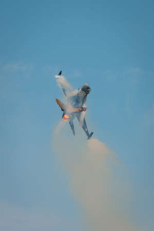Fairford, UK - 12 July 2014: Turkish Airforce F16 solo diplay aircraft displaying at the Royal...