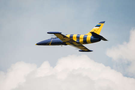 fairford, UK - 12 July 2014: An Estonian Airforce Aero L-39 Albatros aircraft displaying at the Royal International Air Tattoo.のeditorial素材