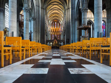Ypres Cathedral interior, seen towards altarのeditorial素材