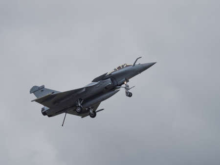 Yeovilton, UK - 11th July 2015: French Rafale fighter jet flying at Yeovilton Air Day.のeditorial素材