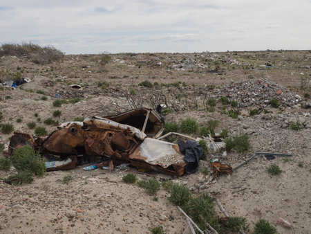 Litter and waste seen in open area of Patagonia Argentina.の写真素材