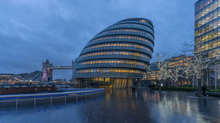 London, UK - 12th December 2016: A view of City Hall wifth Tower Bridge in backgroundのeditorial素材