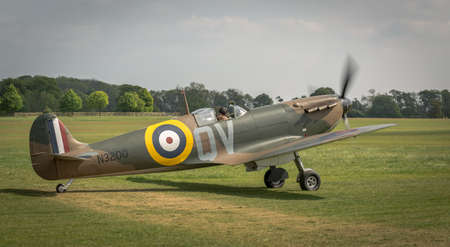 Biggleswade, UK - 7th May 2017: Vintage British Sptitfire fighter plane about to take off from airfieldのeditorial素材