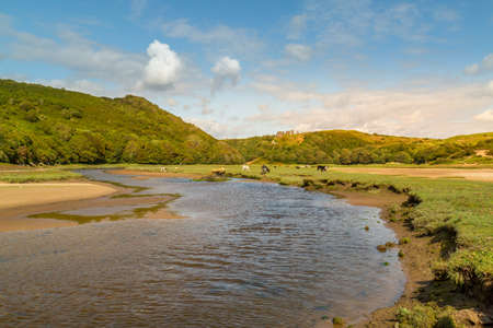 A view of  Pennards Castle at Three Cliffs Bay, Swansea, UK
