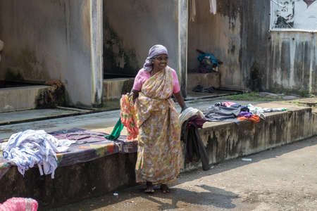 Fort Kochi, India - 16th November 2017: Dhobi Khana, a busy traditional hand laundry,  Fort Cochin India.のeditorial素材
