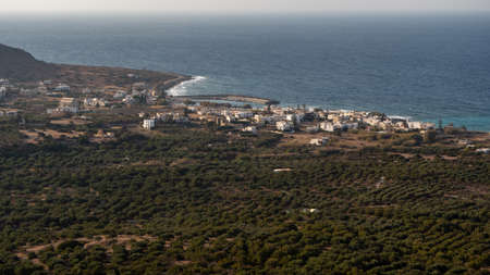View of the coastal town of Milatos, NE Creteの写真素材