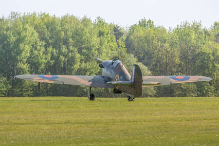 Biggleswade, UK - 6th May 2018:  A Hawker Hurricane vintage aircraft preparing for takeoff from...