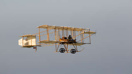 Biggleswade, UK - 6th May 2018:  A Flying replica of the Bristol Boxkite in flight at the...