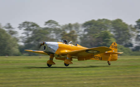 Biggleswade, UK - 6th May 2018:  AnMiles Magister vintage aircraft takes off from airfield