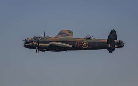 Biggleswade, UK - 6th May 2018:  An Avro Lancaster vintage world war two bomber  aircraft in flight
