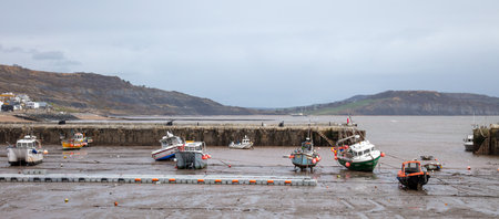 A landscape view of Lyme Regis, a seaside town in Dorset, UKのeditorial素材