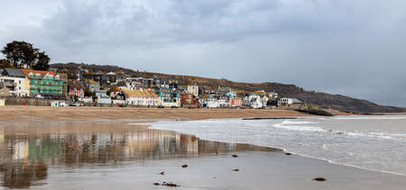 A landscape view of Lyme Regis, a seaside town in Dorset, UK
