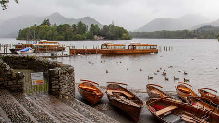 Numerous pleasure boats for hire on Derwent Water, the Lake District, UKのeditorial素材