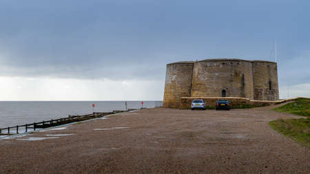 A view of the historic naval Martello Tower at Aldeburgh, Suffolk, UKのeditorial素材