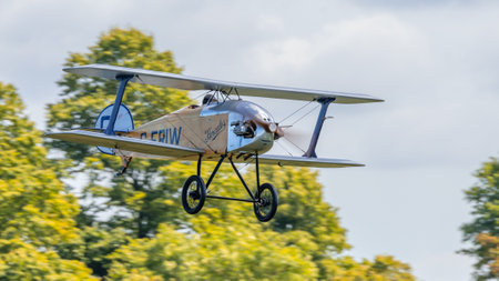 Old Warden, UK - 3rd July 2022: A 2005 Staaken Z-21 Flitzer biplane landing on grass