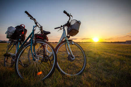 Two Bicycles in the sunsetの写真素材
