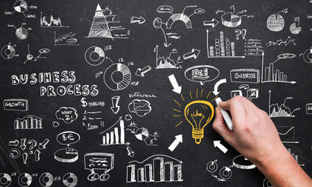 visualization of a big business process on a chalkboard の写真素材