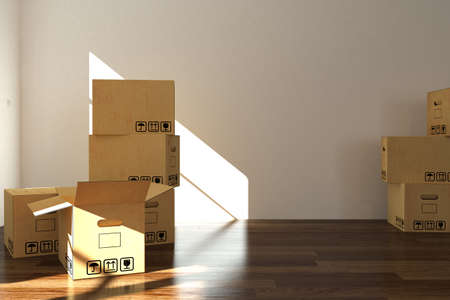 empty room with moving boxes 