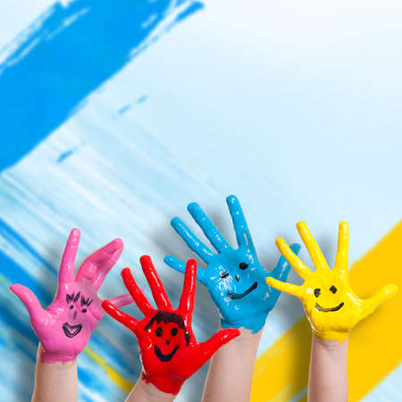 colorful painted handsの写真素材