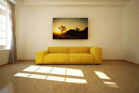 3D rendered empty room with a sofaの写真素材