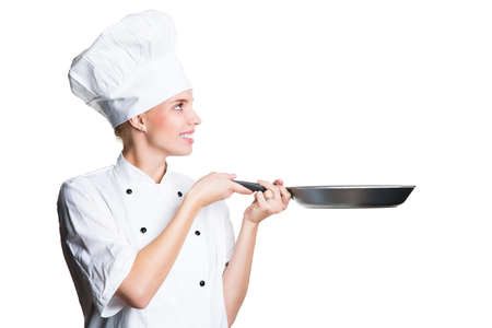 young smiling cook with a panの写真素材