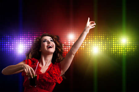 young woman in front of a club background