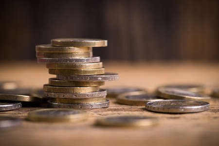 stacked euro coinsの写真素材