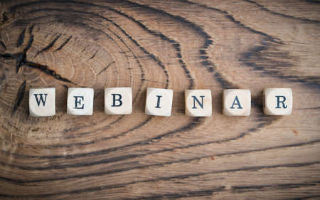 cubes with word "webinar" on wooden backgroundの写真素材
