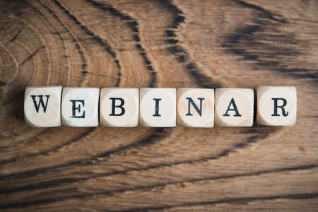 cubes with word "webinar" on wooden backgroundの写真素材