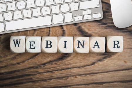 cubes with word "webinar" on wooden backgroundの写真素材