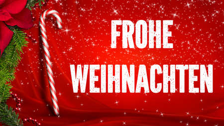Christmas decoration and Merry Christmas message in German on paper backgroundの写真素材
