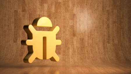 3D rendered bug symbol  in front of wooden backgroundの写真素材