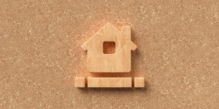 3D rendered house symbol on cork background with blocks for own message