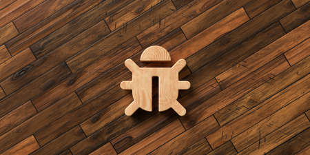 3D rendered bug symbol  in front of wooden background