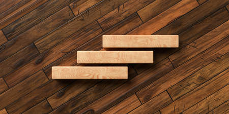 wooden blocks formed as steps on wooden background  symbolizing a hierarchy or progress - 3D rendered illustrationの写真素材