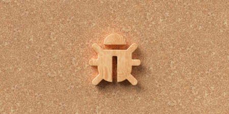 3D rendered bug symbol  in front of cork background