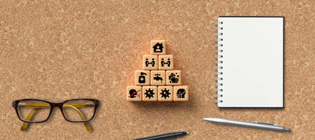 cubes with health symbols how to contain the spread of a virus on cork background