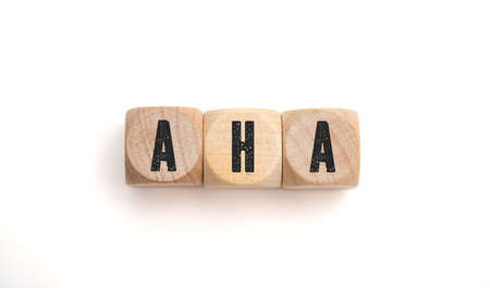 German acronym AHA for the three rules in a pandemic DISTANCE, HYGIENE, FACE MASKS on white...