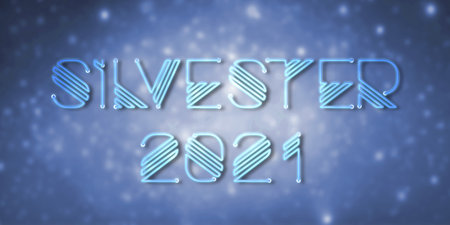 message SILVESTER 2021 in front of colorful particle backgroundの写真素材