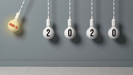 light bulbs symbolizing a newton cradle with the text  on the first one which hits the others with...