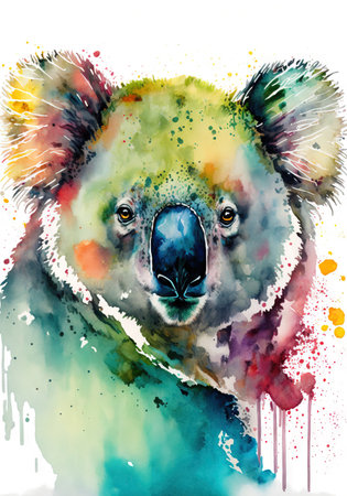 abstract watercolor image of a koala bear created with Generative AI technologyの素材