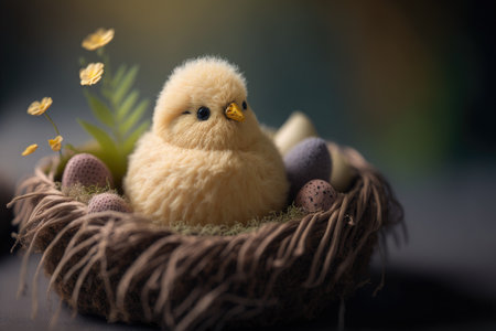 cute embroidered baby chciken in an easter nest, generative aiの素材