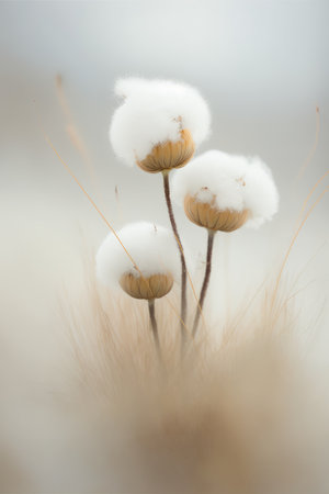 white cottongrass flower in the snow, generative aiの素材