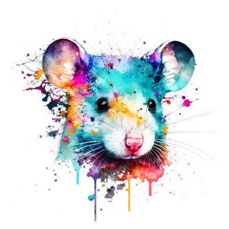 abstract watercolor image of a mouse created with Generative AI technologyの素材