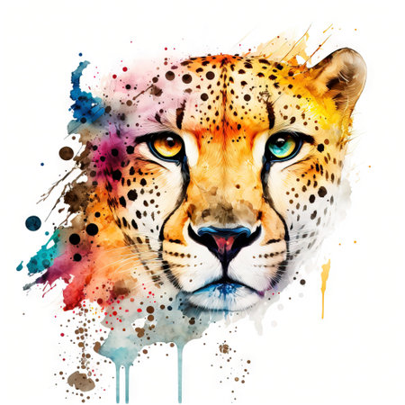 abstract watercolor image of a cheetah, created with Generative AI technologyの素材