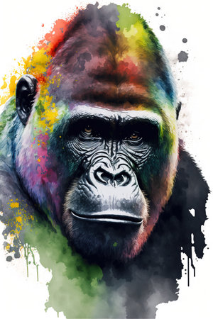 abstract watercolor image of a gorilla created with Generative AI technologyの素材