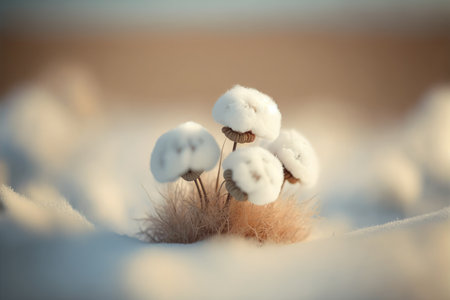 white cottongrass flower in the snow, Generative AIの素材