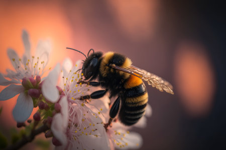 a bumble bee on a cheery blossom, Generative AIの素材