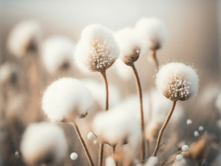 white cottongrass flower in the snow, Generative AIの素材